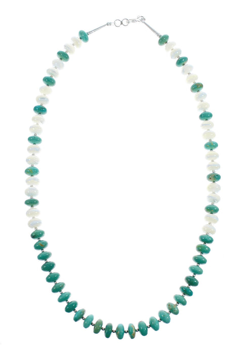 Native American Sterling Silver Turquoise And Mother of Pearl Bead Necklace JX126888